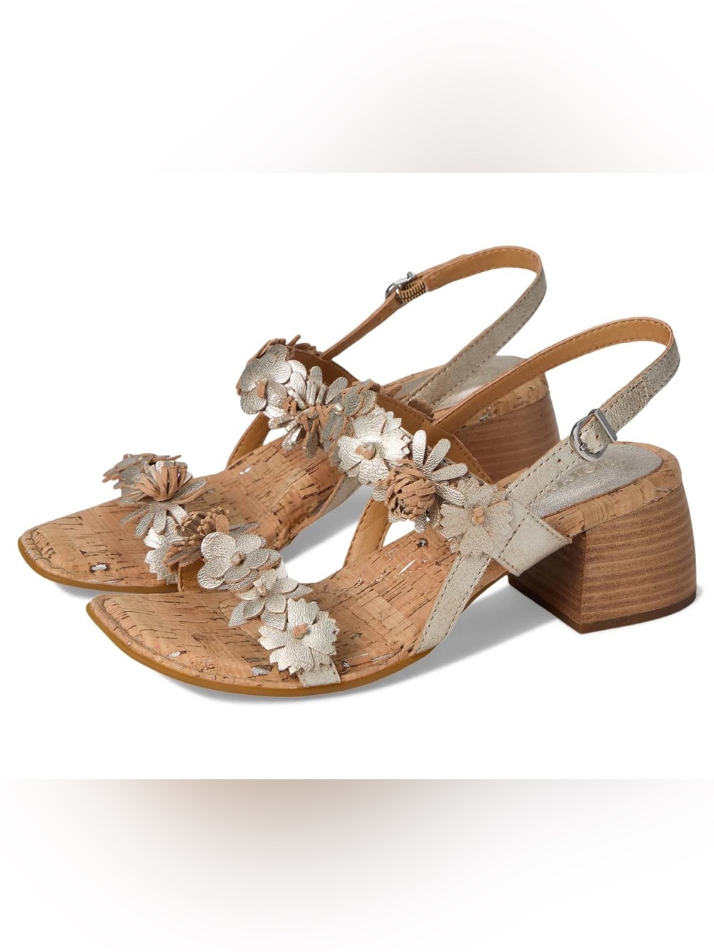 Born® Springs Metallic Leather Heeled Sandals with Floral Appliqué